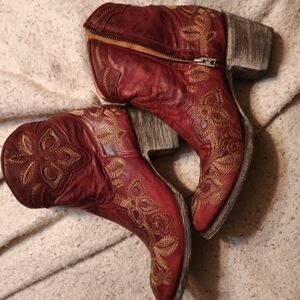 Red Embroidered Ankle Boots